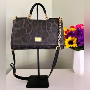 Authentic ✨ Dolce & Gabbana Miss Sicily Black and Grey Leopard Satchel